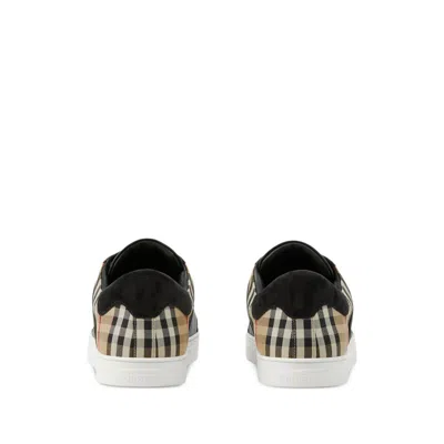 Burberry Black Sneakers With Suede Details And Check Motif In Leather Blend Man