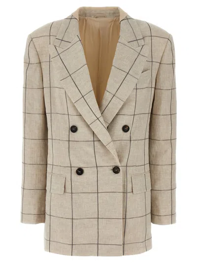 Brunello Cucinelli Checkered Double-breasted Blazer With Embroidery