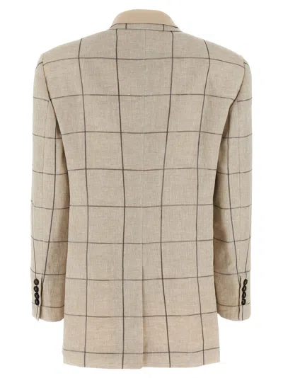 Brunello Cucinelli Checkered Double-breasted Blazer With Embroidery
