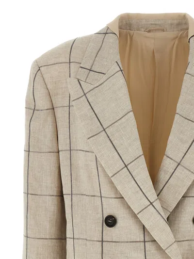 Brunello Cucinelli Checkered Double-breasted Blazer With Embroidery