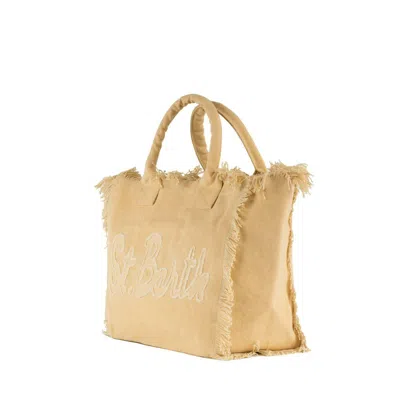 Mc2 Saint Barth Beige Canvas Shoulder Bag With St.barth Patch.