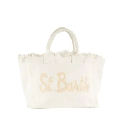 Mc2 Saint Barth White Canvas Shoulder Bag With St.barth Patch.
