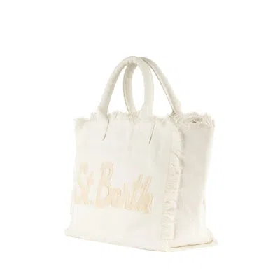 Mc2 Saint Barth White Canvas Shoulder Bag With St.barth Patch.