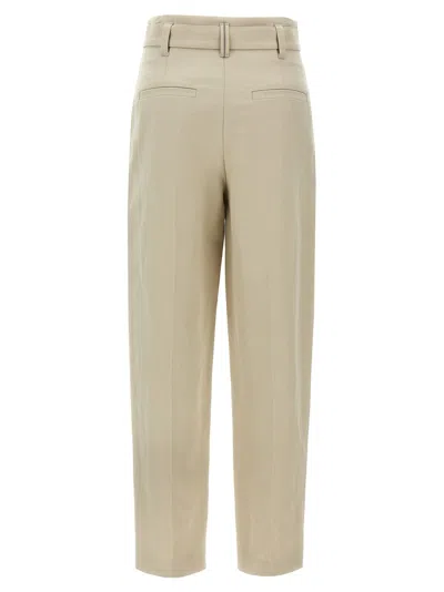 Brunello Cucinelli Women Slouchy Trousers In Sparkling Linen Canvas With Jewellery