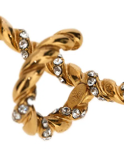 Valentino Crystal Embellished Twisted Gold Earrings