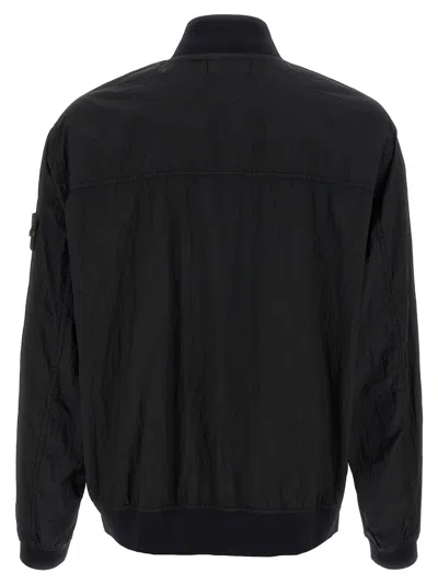 Stone Island Black Bomber Jacket With Front Zip Closure And Logo Patch On The Sleeve In Tech Fabric Man In Black