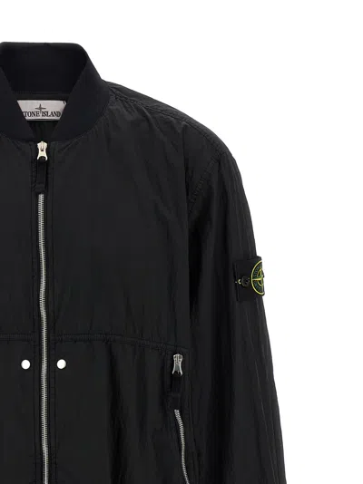 Stone Island Black Bomber Jacket With Front Zip Closure And Logo Patch On The Sleeve In Tech Fabric Man In Black