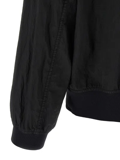Stone Island Black Bomber Jacket With Front Zip Closure And Logo Patch On The Sleeve In Tech Fabric Man In Black