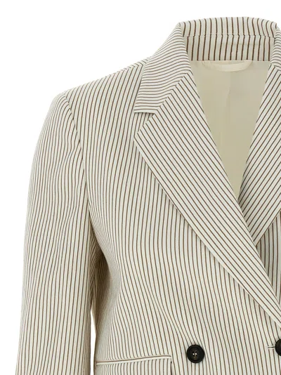 Brunello Cucinelli Pinstriped Linen And Cotton Double-breasted Blazer