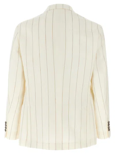 Brunello Cucinelli Pinstriped Deconstructed Blazer Beige