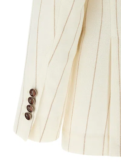 Brunello Cucinelli Pinstriped Deconstructed Blazer Beige