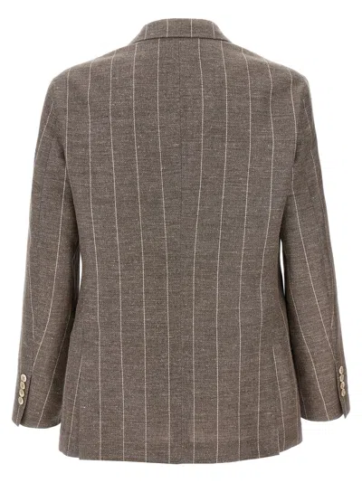 Brunello Cucinelli Deconstructed Blazer With Striped Pattern And Button Detailing