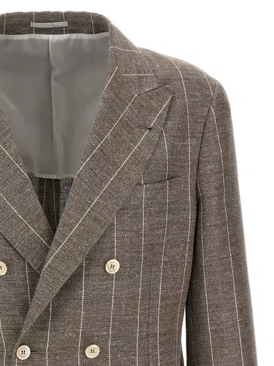 Brunello Cucinelli Deconstructed Blazer With Striped Pattern And Button Detailing