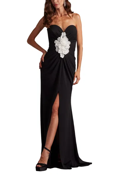Tadashi Shoji Bos25324l Long Formal Slit Ruffle Evening Prom Dress In Black