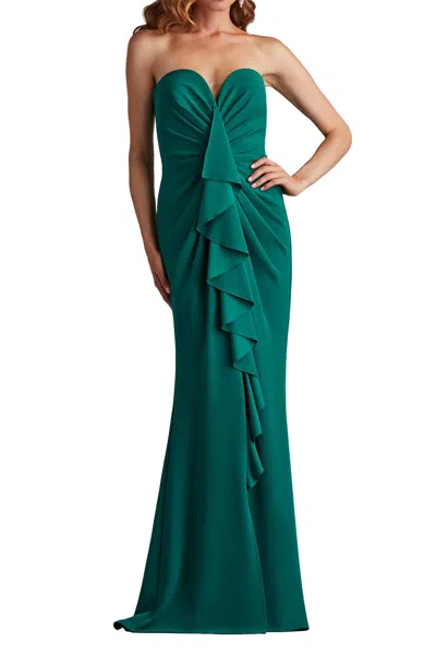 Tadashi Shoji Bos25326l Pleated Long Formal Prom Ruffle Dress In Green