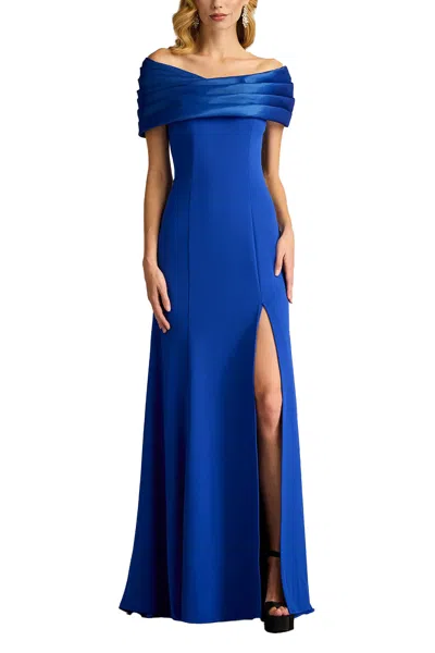 Tadashi Shoji Textured Crepe And Taffeta Off The Shoulder Gown