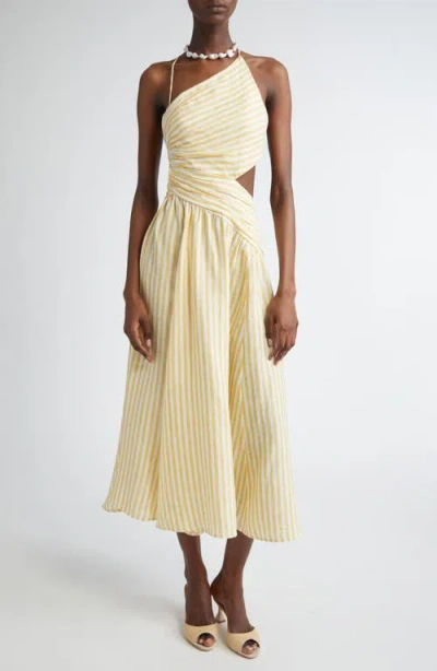 Zimmermann Womens Yellow Stripe Stripe-print Asymmetric Linen Midi Dress Xs In Yellow