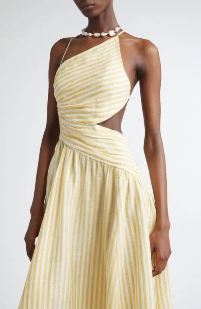 Zimmermann Womens Yellow Stripe Stripe-print Asymmetric Linen Midi Dress Xs In Yellow
