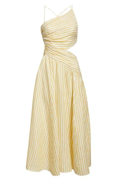 Zimmermann Womens Yellow Stripe Stripe-print Asymmetric Linen Midi Dress Xs In Yellow