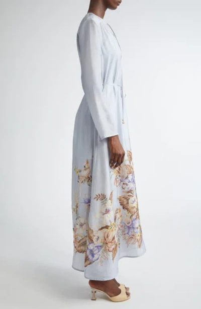 Zimmermann Women Powder Blue Multi Floral Silk Habotai Coco Maxi Dress In Purple