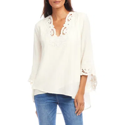 Karen Kane Bracelet Sleeve Embroidered Asymmetric Top In Cream In White