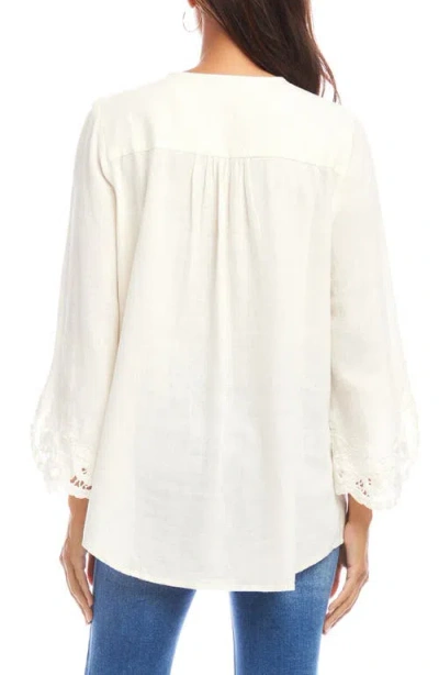 Karen Kane Bracelet Sleeve Embroidered Asymmetric Top In Cream In White