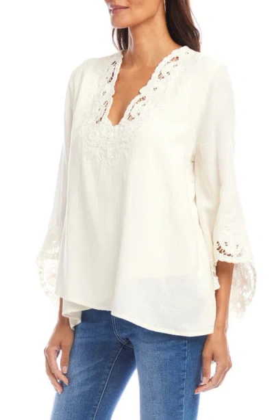 Karen Kane Bracelet Sleeve Embroidered Asymmetric Top In Cream In White
