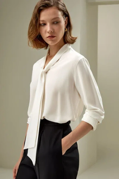 Lilysilk Silk Bowtie Blouse In White