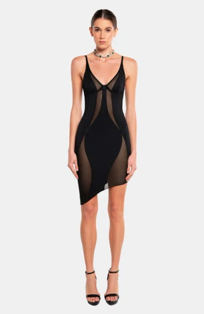 Ow Collection Women's Swirl Asymmetric Mesh Mini Dress - Black