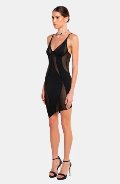 Ow Collection Women's Swirl Asymmetric Mesh Mini Dress - Black