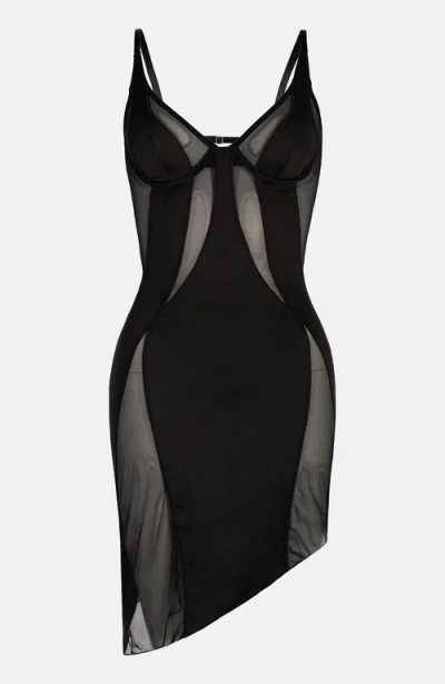 Ow Collection Women's Swirl Asymmetric Mesh Mini Dress - Black