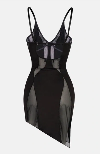 Ow Collection Women's Swirl Asymmetric Mesh Mini Dress - Black