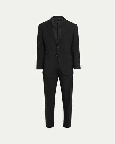 Tom Ford Men's Wool Flannel Notch Lapel Two-piece Suit In Black