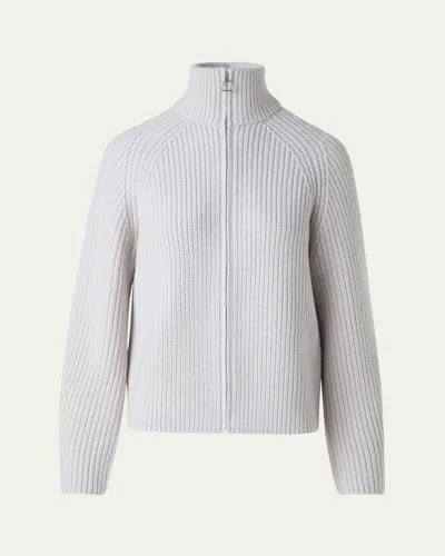 Akris Zip-front Cashmere Cardigan In White