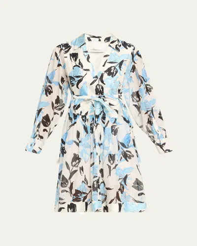 3.1 Phillip Lim Joyful Tulips Long-sleeve Shirt Dress With Waist Tie