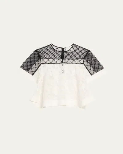 3.1 Phillip Lim Corded Lace Organza Short-sleeve Flounce Top In White