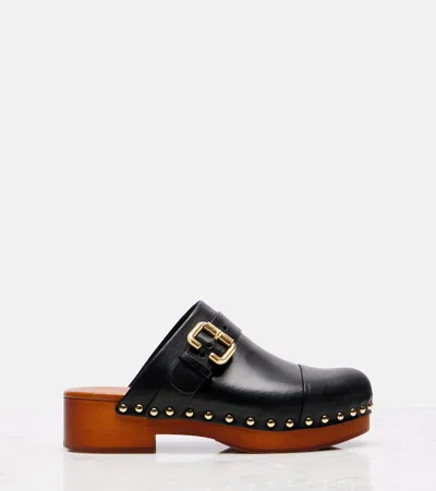 Chloé Chloè Jeannette Leather Clogs In Black