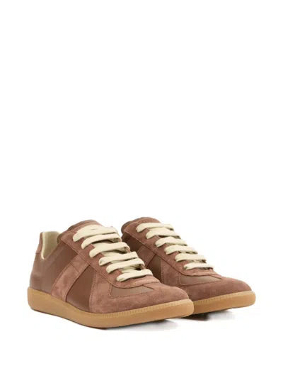 Maison Margiela Brown Suede Panel Low-top Sneakers In Brown