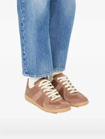 Maison Margiela Brown Suede Panel Low-top Sneakers In Brown