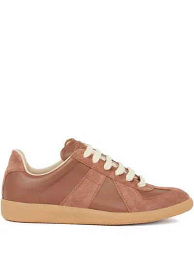 Maison Margiela Replica Brown Low Top Sneakers With Suede Details And Logo On The Tongue In Leather Woman