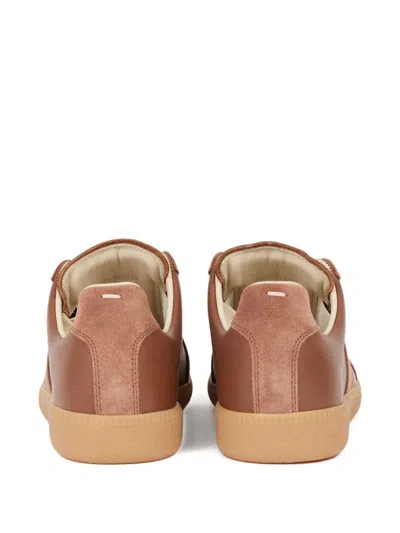 Maison Margiela Replica Brown Low Top Sneakers With Suede Details And Logo On The Tongue In Leather Woman