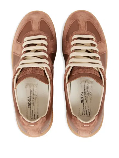Maison Margiela Replica Brown Low Top Sneakers With Suede Details And Logo On The Tongue In Leather Woman