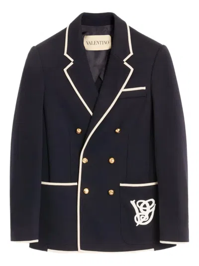 Valentino Double-breasted Blazer Gold Buttons In Black