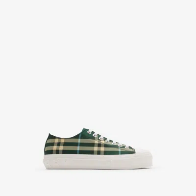 Burberry Check Nylon Blend Sneakers In Green