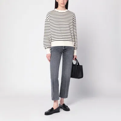 Anine Bing Striped Crew Neck Sweatshirt In White