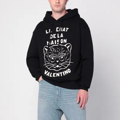 Valentino Jersey Felpa Le Chat De La Maison In Black
