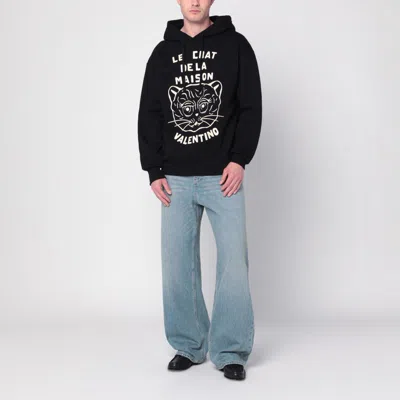 Valentino Jersey Felpa Le Chat De La Maison In Black
