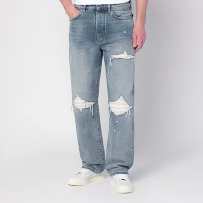Amiri Straight Leg Mid-rise Distressed Trousers In Gray