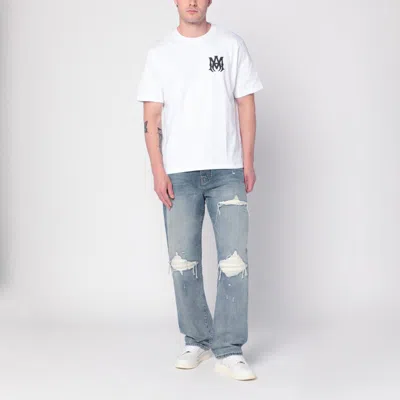 Amiri Straight Leg Mid-rise Distressed Trousers In Gray