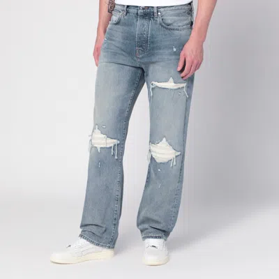 Amiri Straight Leg Mid-rise Distressed Trousers In Gray